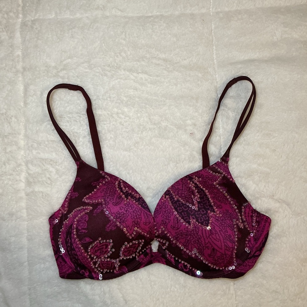 Elegant Paisley Print Bra - Pink and Burgundy